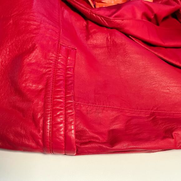 Vintage 80s Wilson Red Leather Jacket Size Small Boxy Belted - Picture 14 of 16
